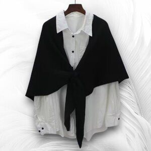 Soft Black Wool Shawl Wrap – Elegant Cozy Triangle Scarf for Women